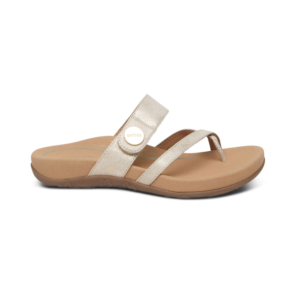 Aetrex Women's Izzy Adjustable Sandals - Gold | USA R7QZ075